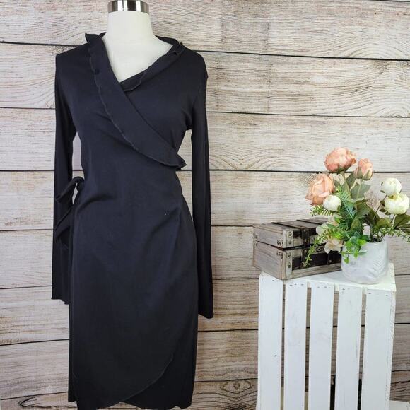 nom Maternity Wrap Ruffle Dress Black Medium‎ - Picture 1 of 6